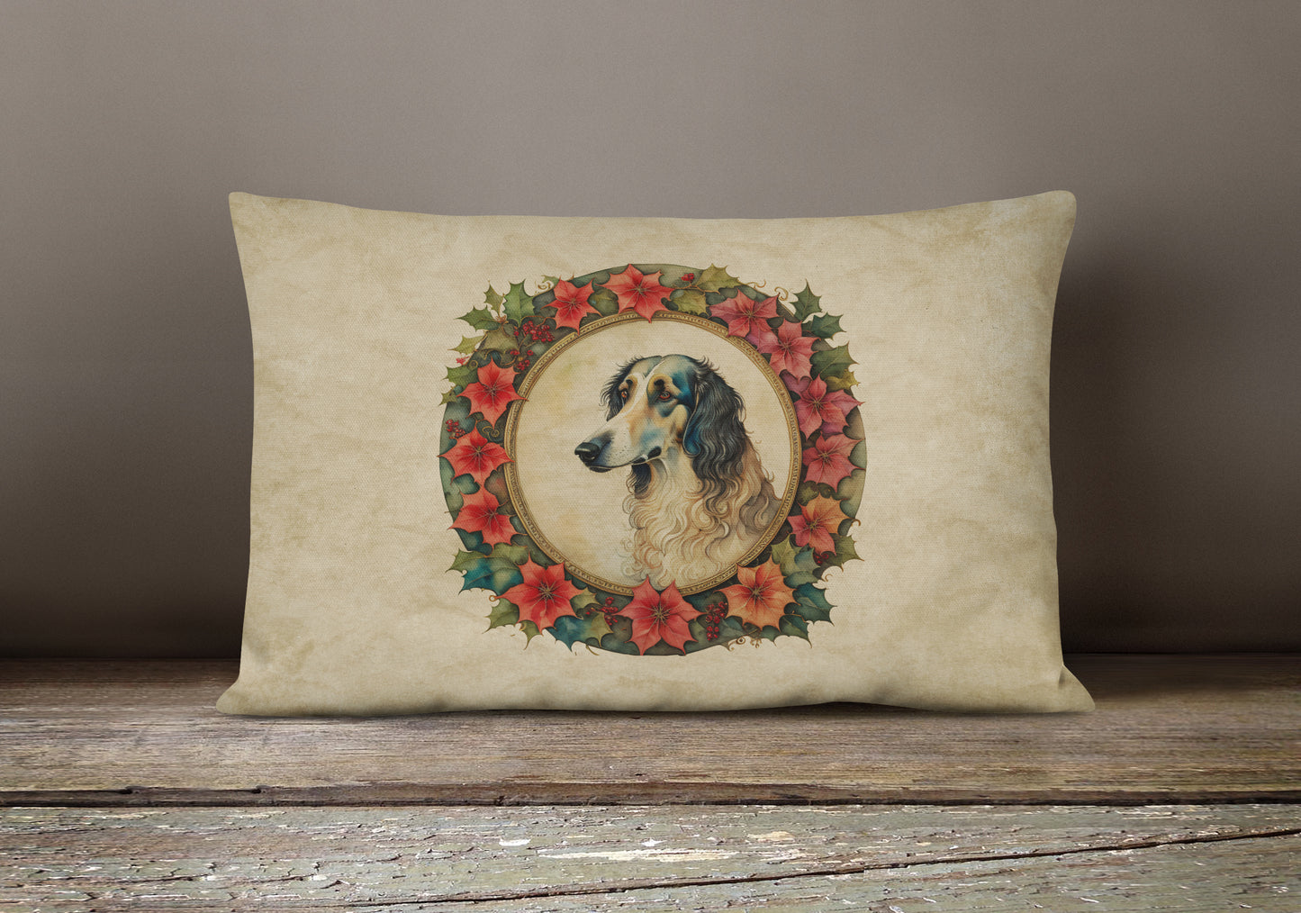 Borzoi Christmas Flowers Throw Pillow