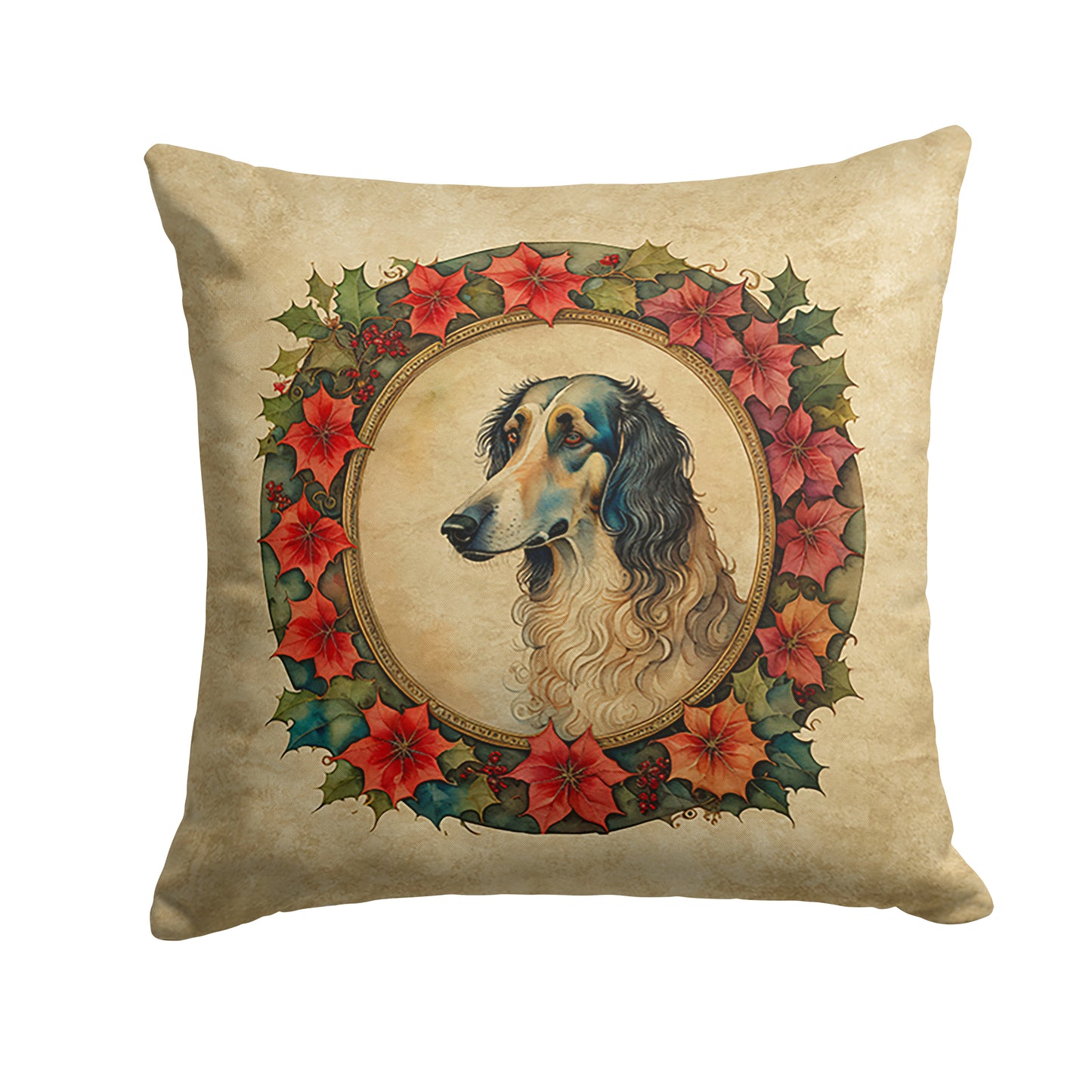 Buy this Borzoi Christmas Flowers Throw Pillow