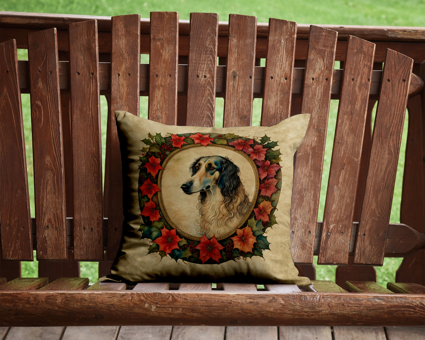 Borzoi Christmas Flowers Throw Pillow