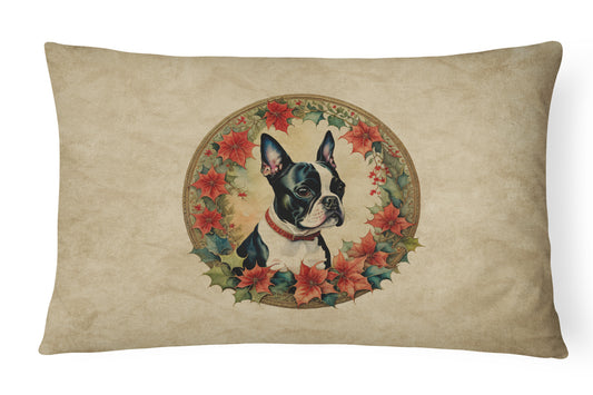 Buy this Boston Terrier Christmas Flowers Throw Pillow