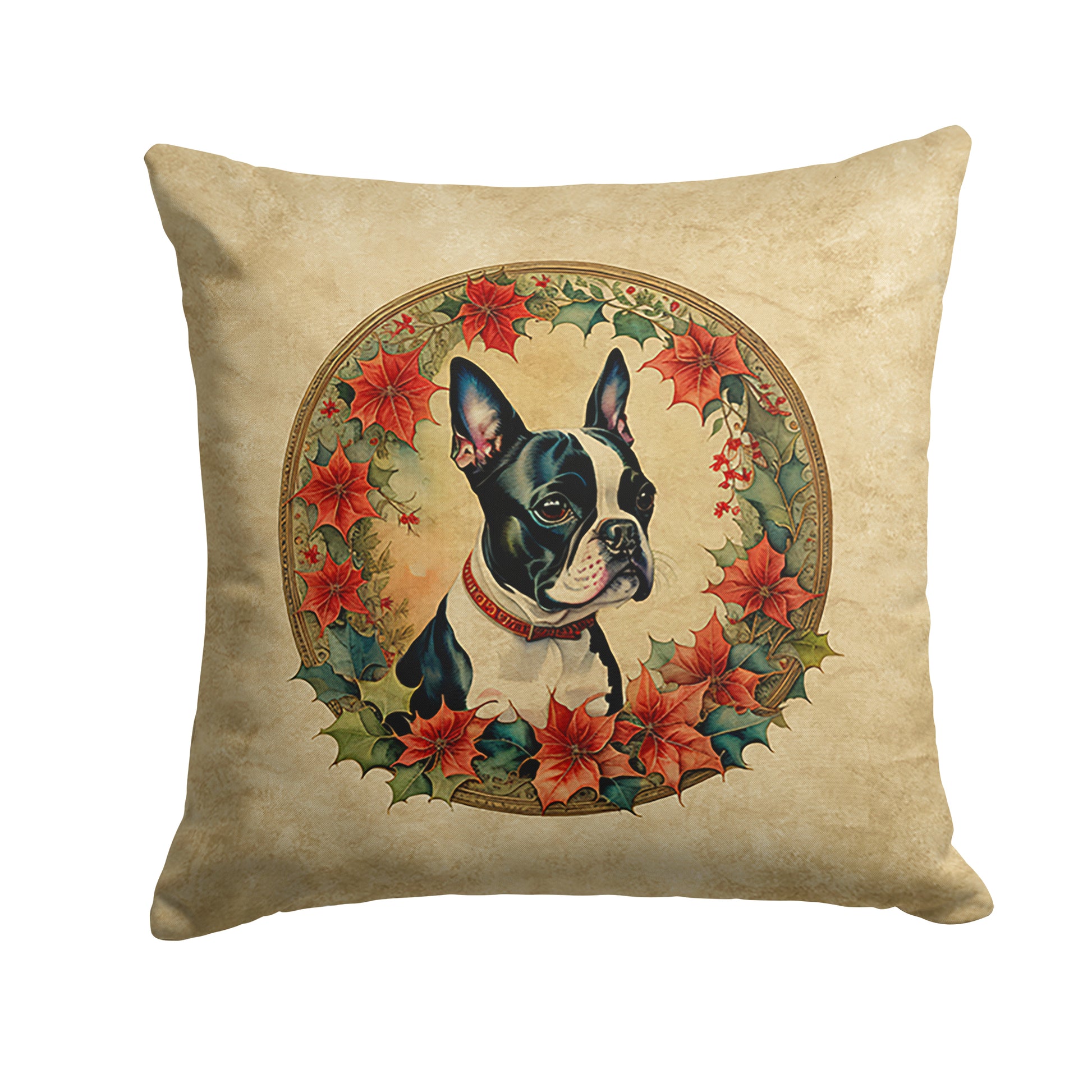 Buy this Boston Terrier Christmas Flowers Throw Pillow