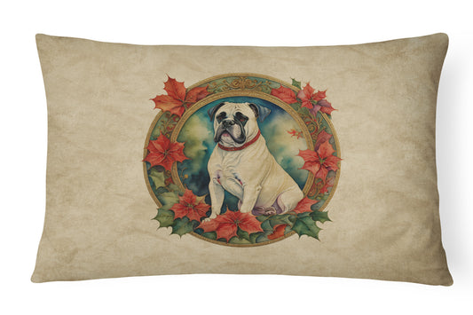 Buy this White Boxer Christmas Flowers Throw Pillow