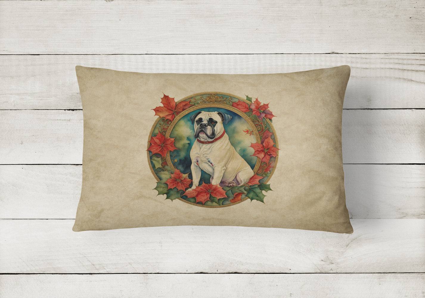 White Boxer Christmas Flowers Throw Pillow