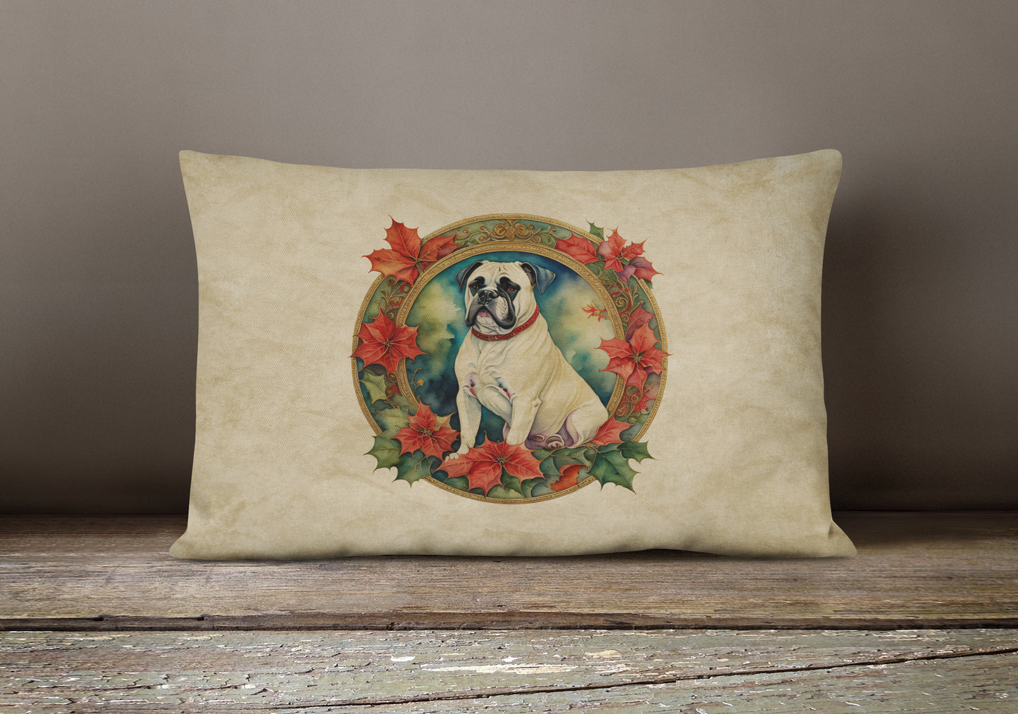 White Boxer Christmas Flowers Throw Pillow