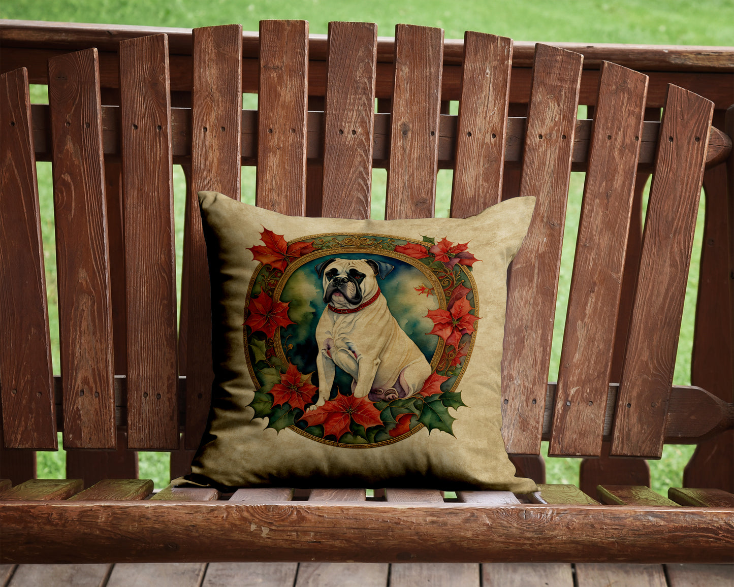 White Boxer Christmas Flowers Throw Pillow