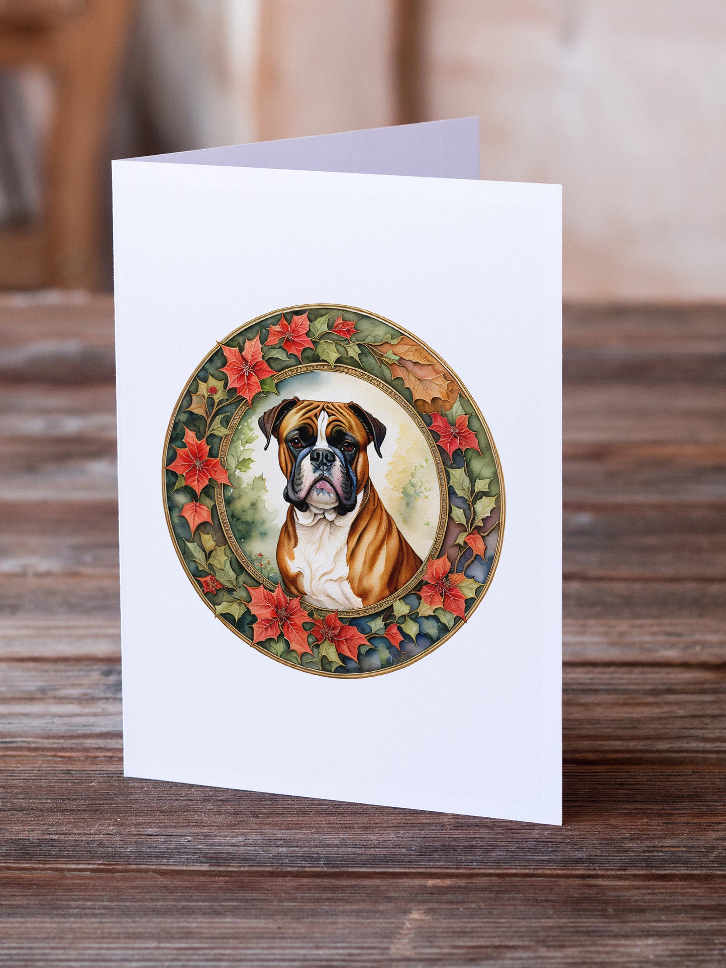 Boxer Christmas Flowers Greeting Cards Pack of 8