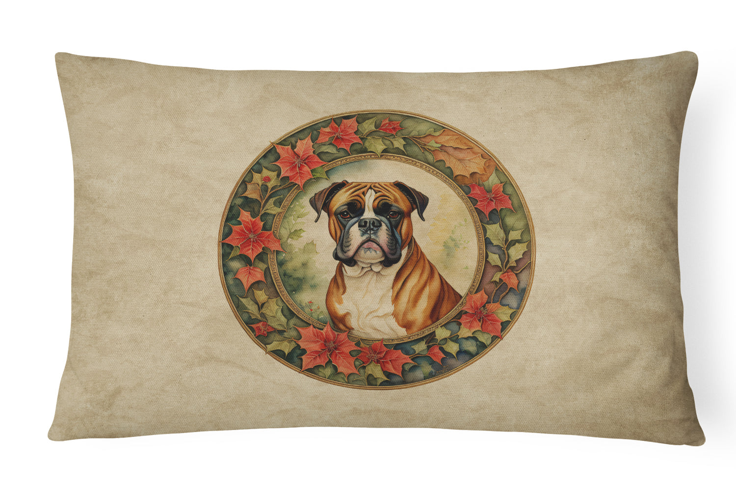 Buy this Boxer Christmas Flowers Throw Pillow