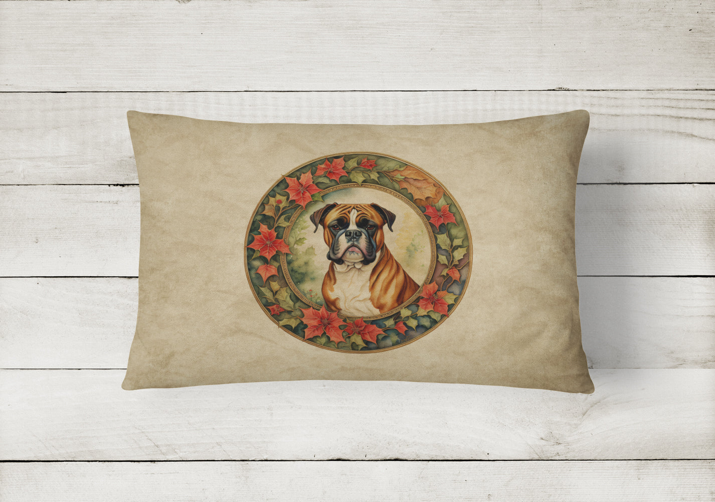 Boxer Christmas Flowers Throw Pillow