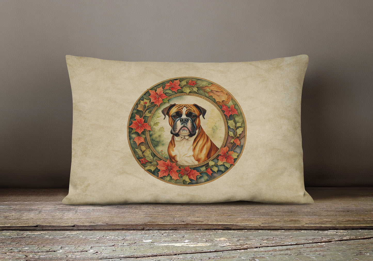 Boxer Christmas Flowers Throw Pillow