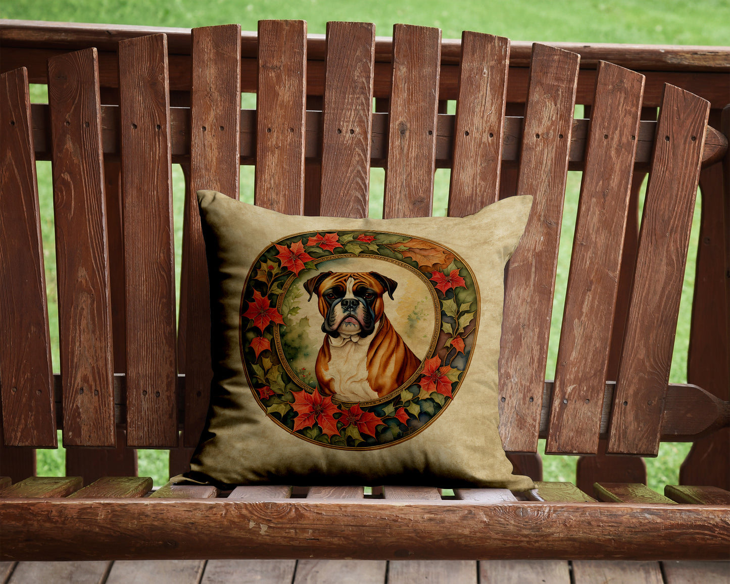 Boxer Christmas Flowers Throw Pillow