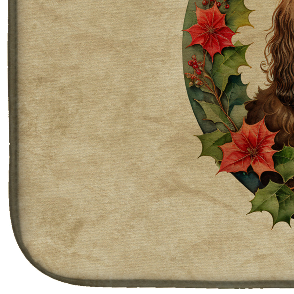 Boykin Spaniel Christmas Flowers Dish Drying Mat