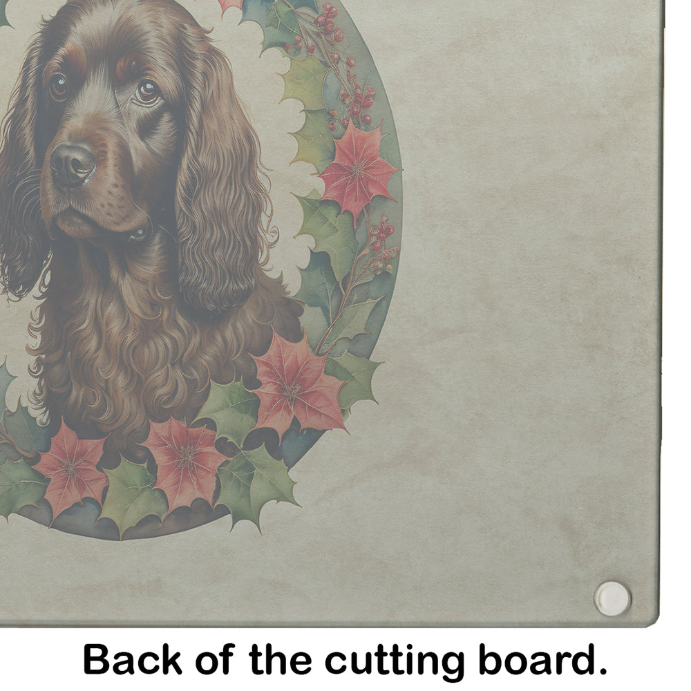 Boykin Spaniel Christmas Flowers Glass Cutting Board