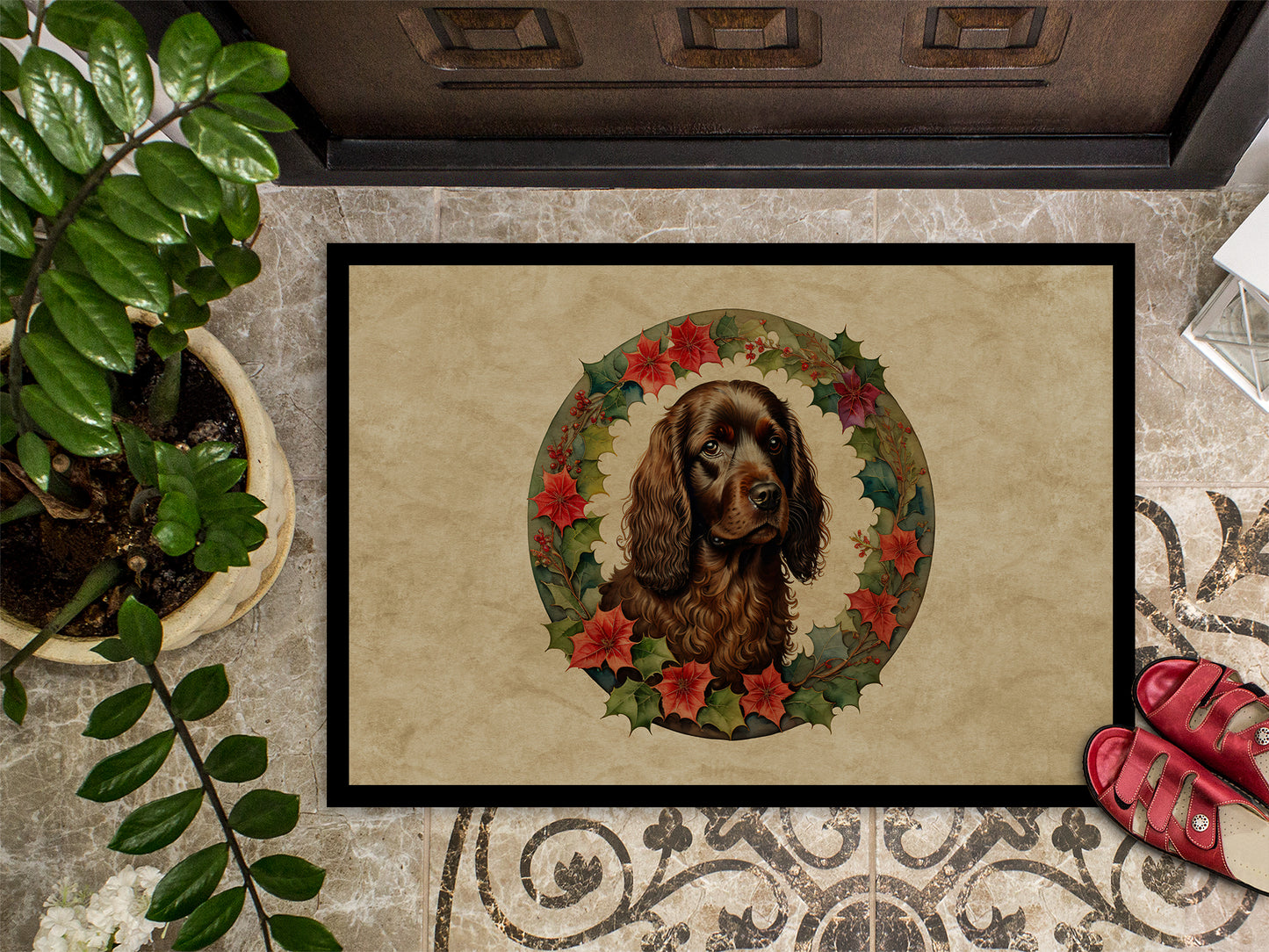 Boykin Spaniel Christmas Flowers Doormat