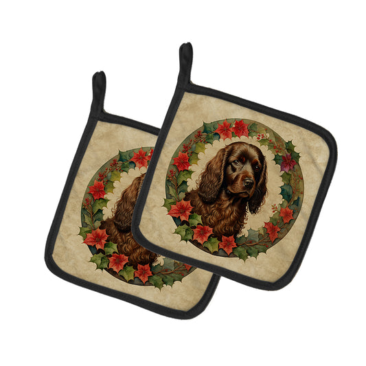 Buy this Boykin Spaniel Christmas Flowers Pair of Pot Holders