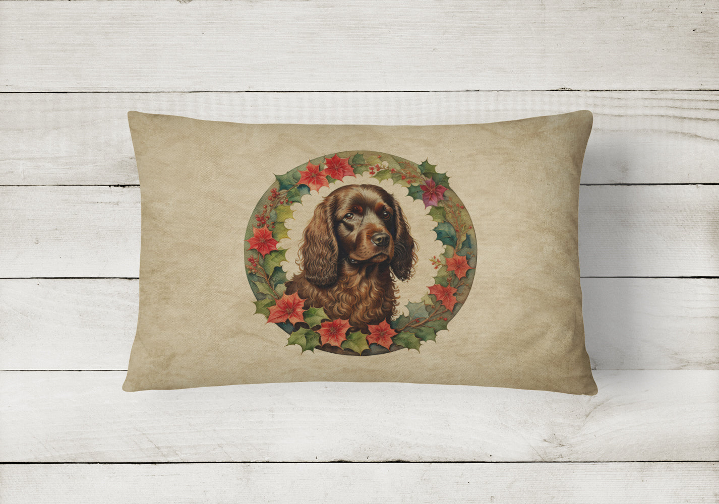 Boykin Spaniel Christmas Flowers Throw Pillow