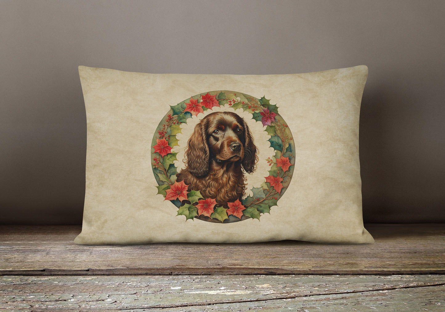 Boykin Spaniel Christmas Flowers Throw Pillow