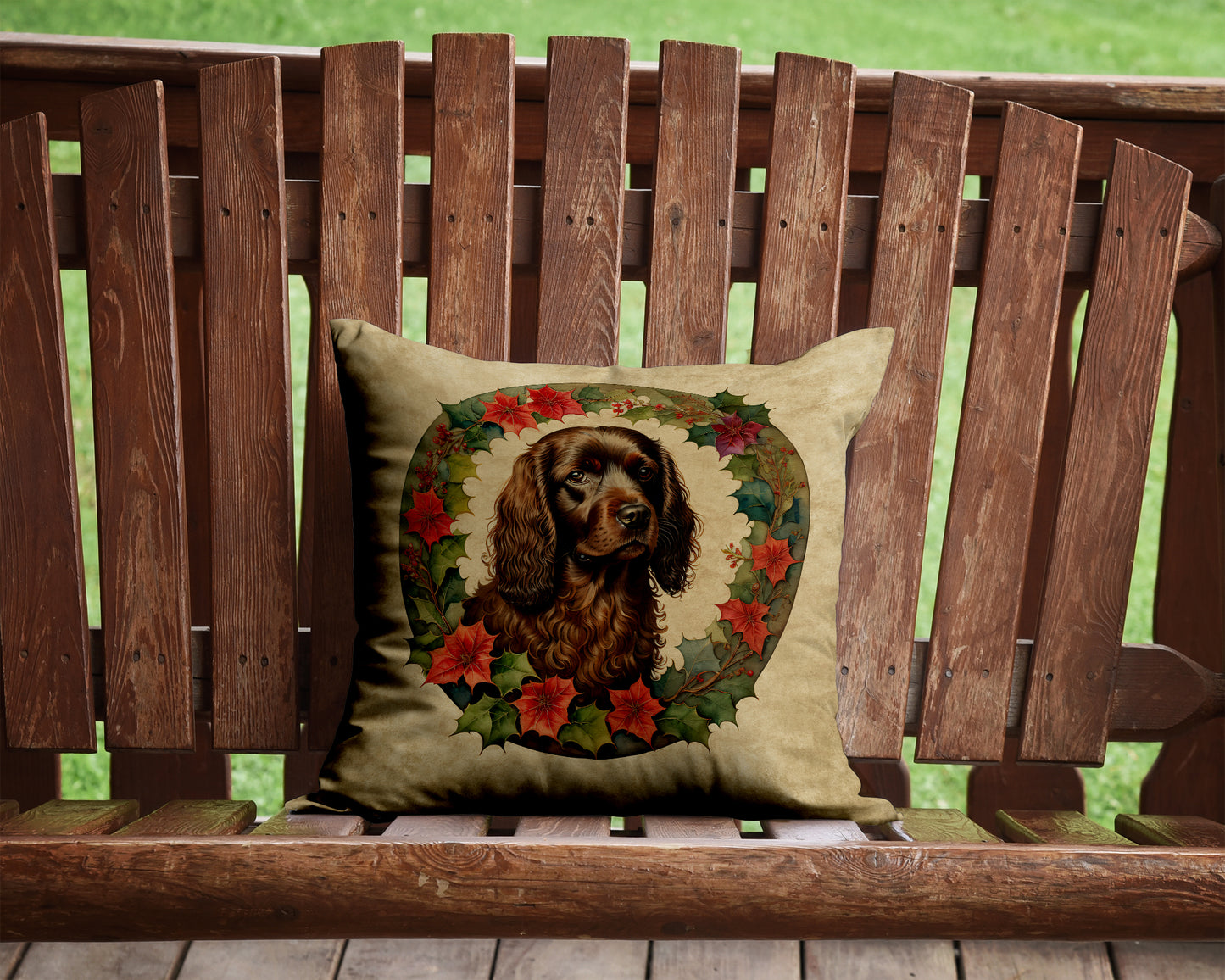 Boykin Spaniel Christmas Flowers Throw Pillow