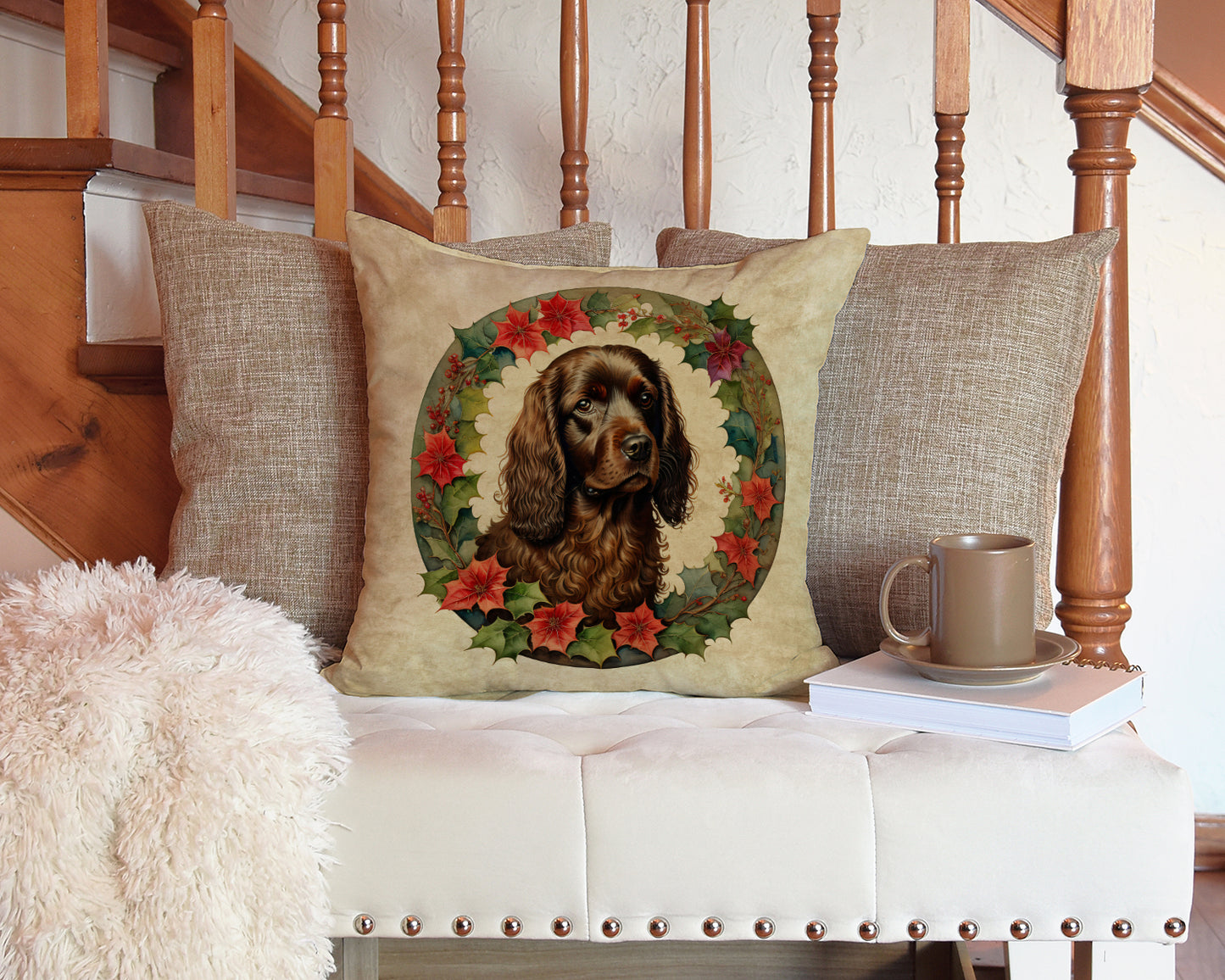 Boykin Spaniel Christmas Flowers Throw Pillow