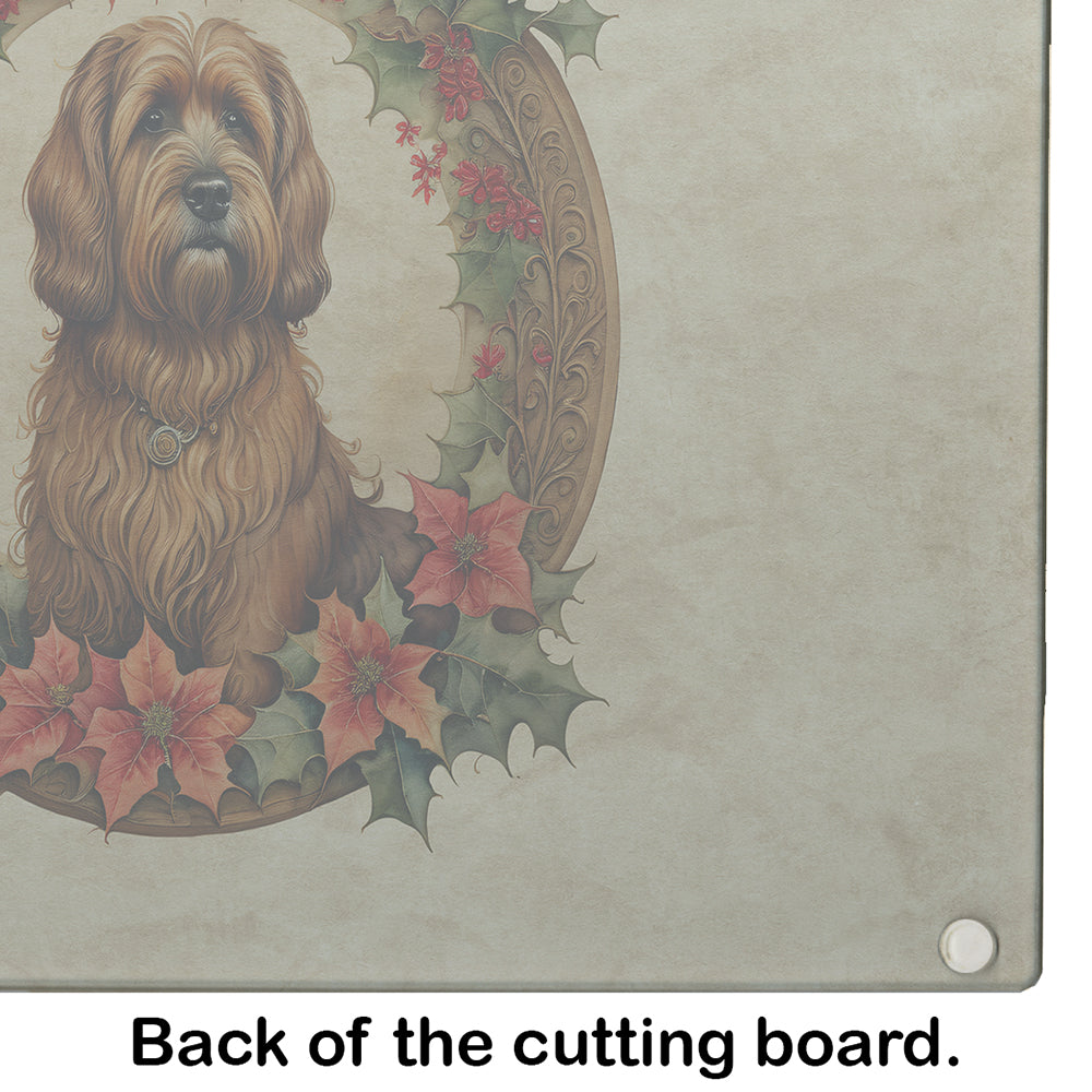 Briard Christmas Flowers Glass Cutting Board