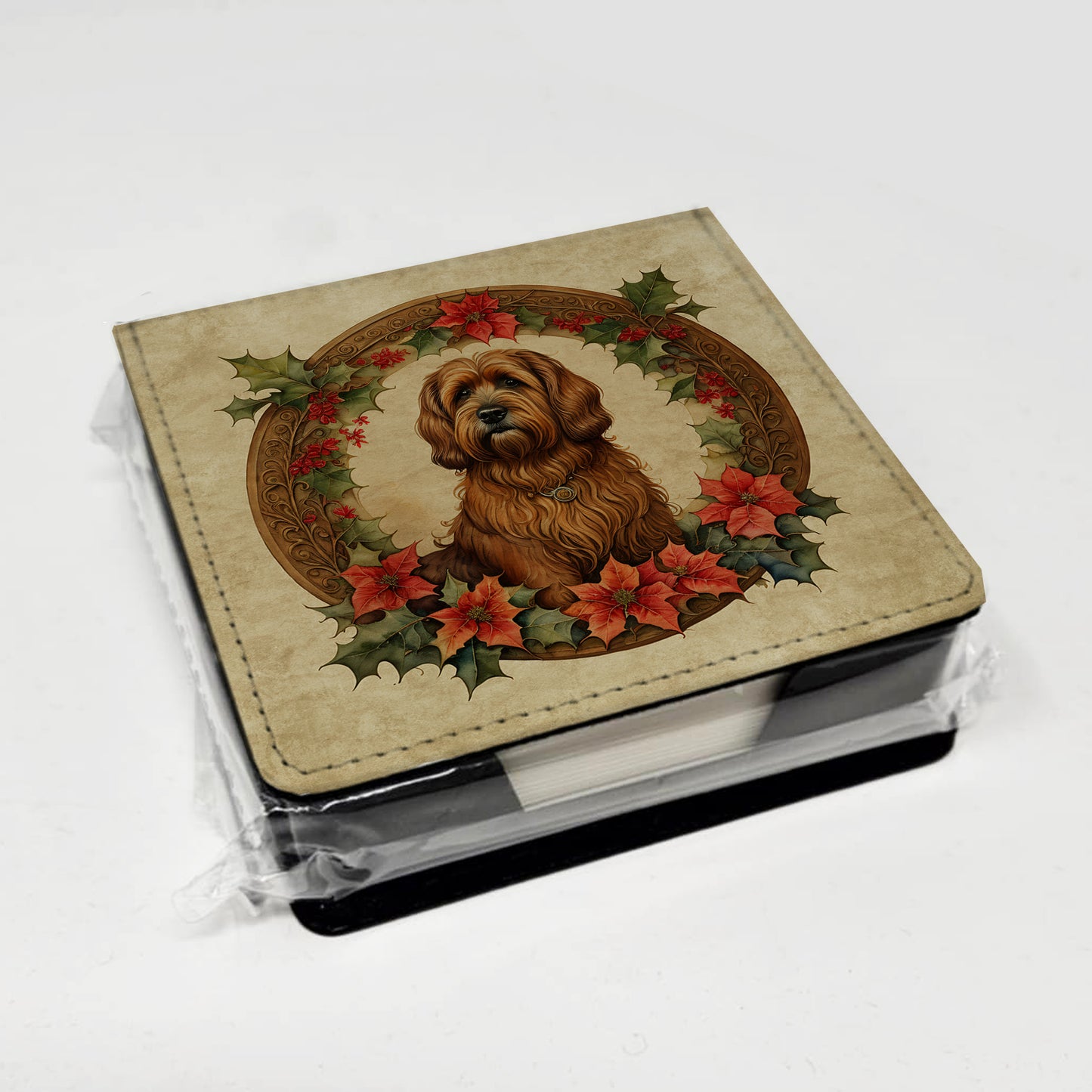 Briard Christmas Flowers PU Leather Note Paper Holder