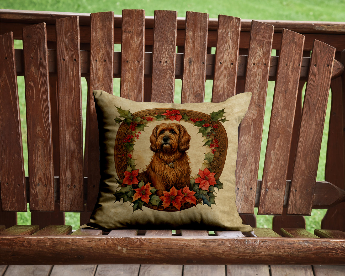 Briard Christmas Flowers Throw Pillow