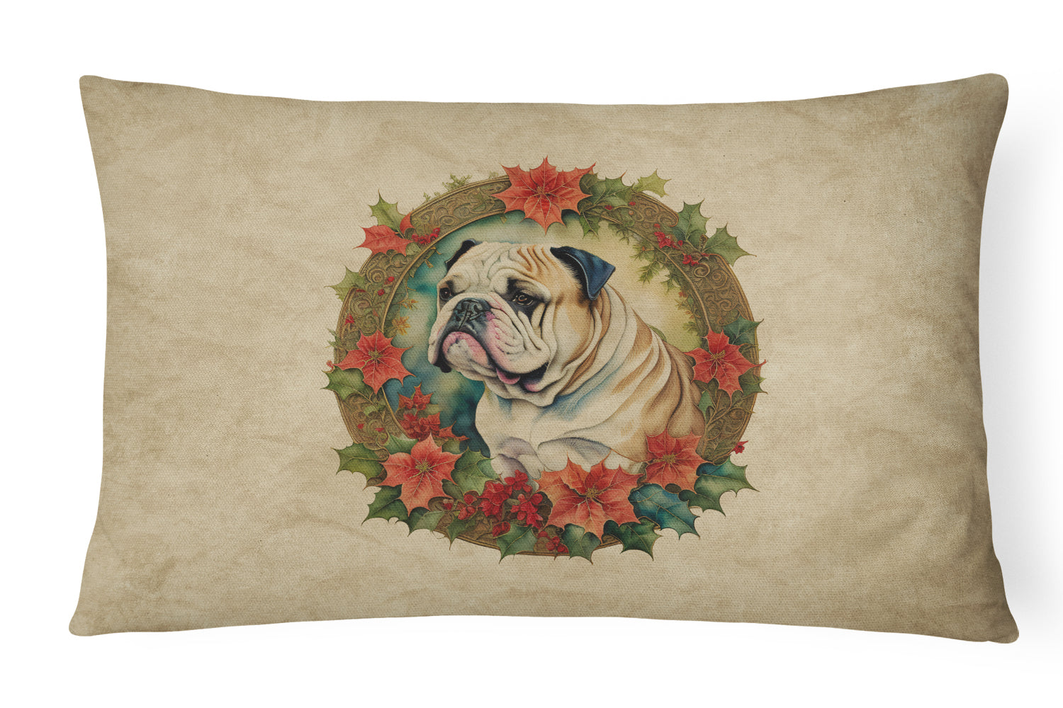 Buy this English Bulldog Christmas Flowers Throw Pillow