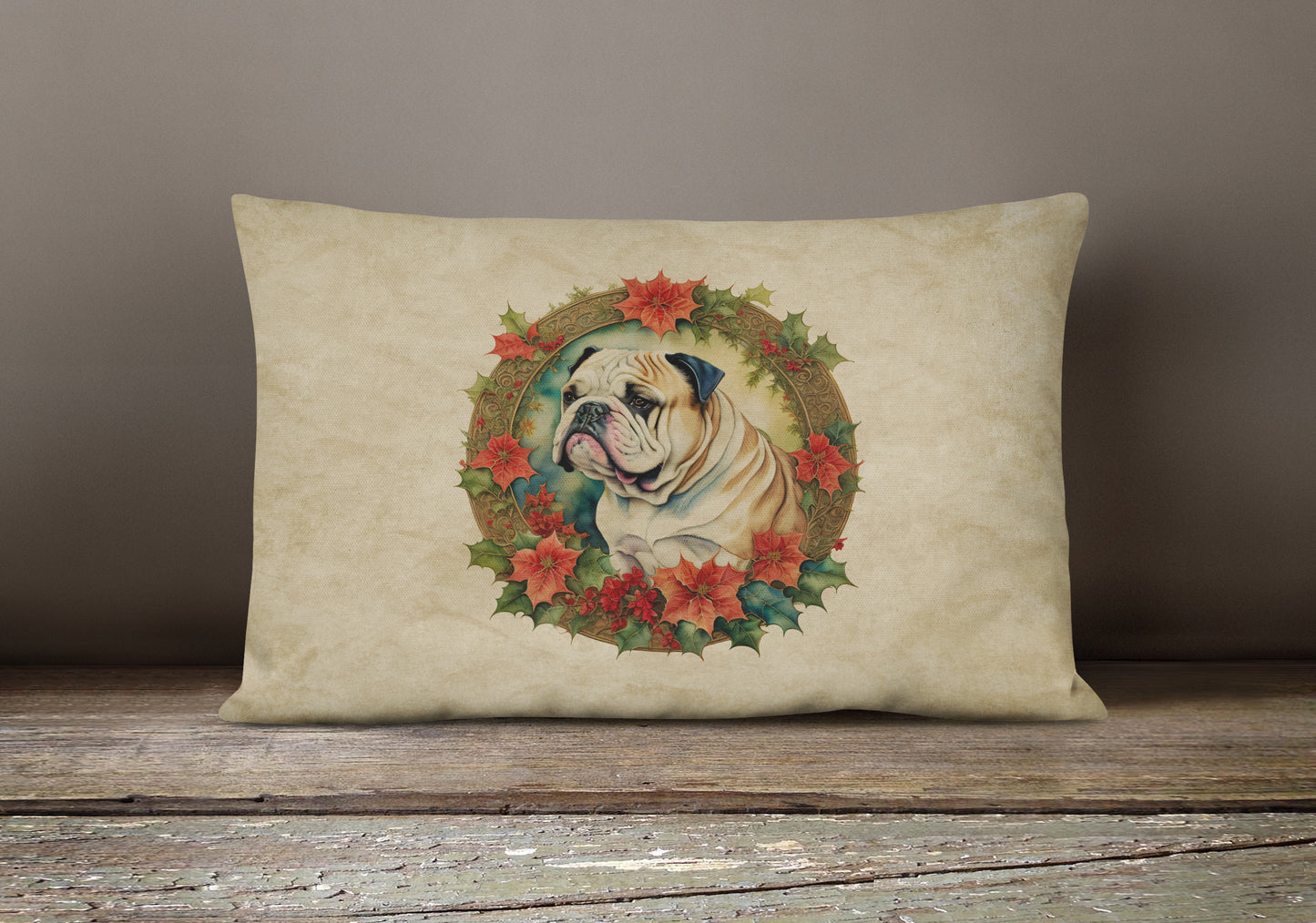 English Bulldog Christmas Flowers Throw Pillow