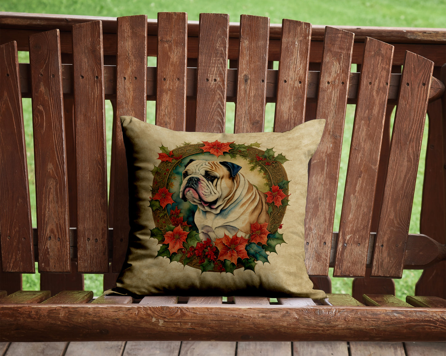 English Bulldog Christmas Flowers Throw Pillow