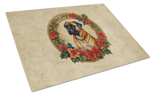 Buy this Bullmastiff Christmas Flowers Glass Cutting Board