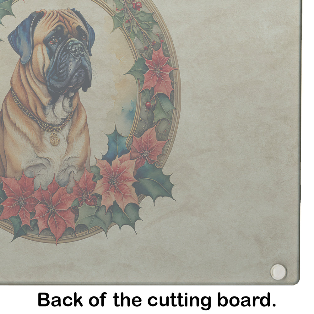 Bullmastiff Christmas Flowers Glass Cutting Board