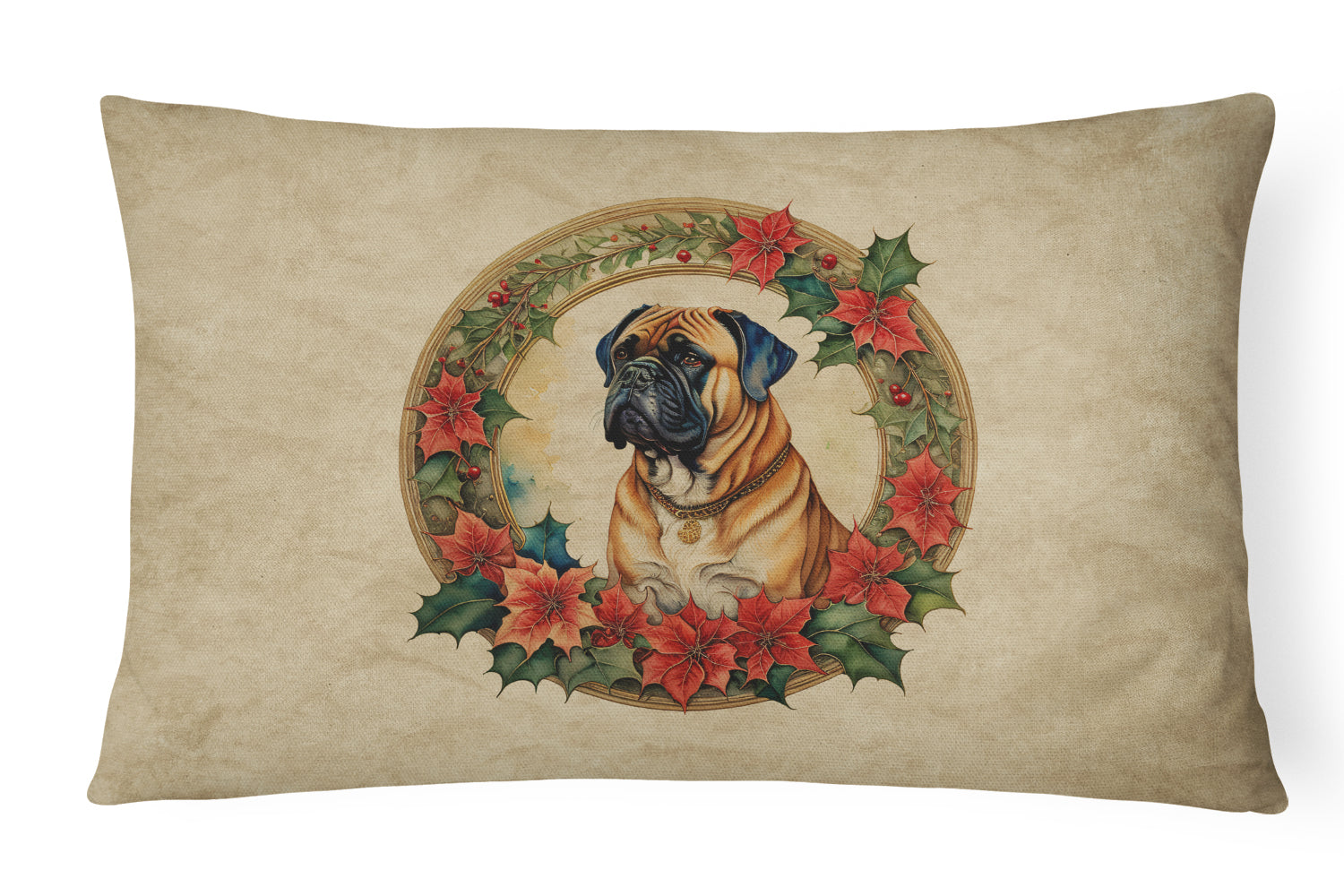 Buy this Bullmastiff Christmas Flowers Throw Pillow