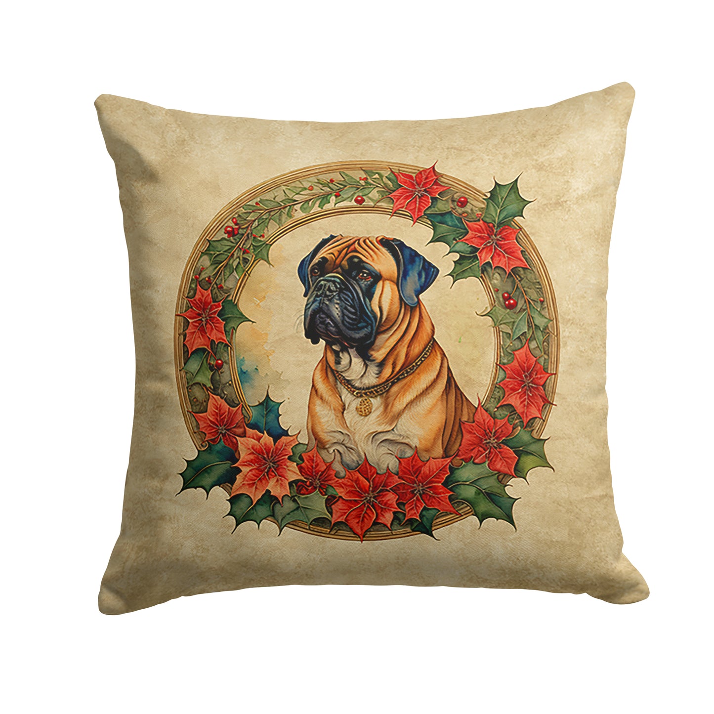 Buy this Bullmastiff Christmas Flowers Throw Pillow