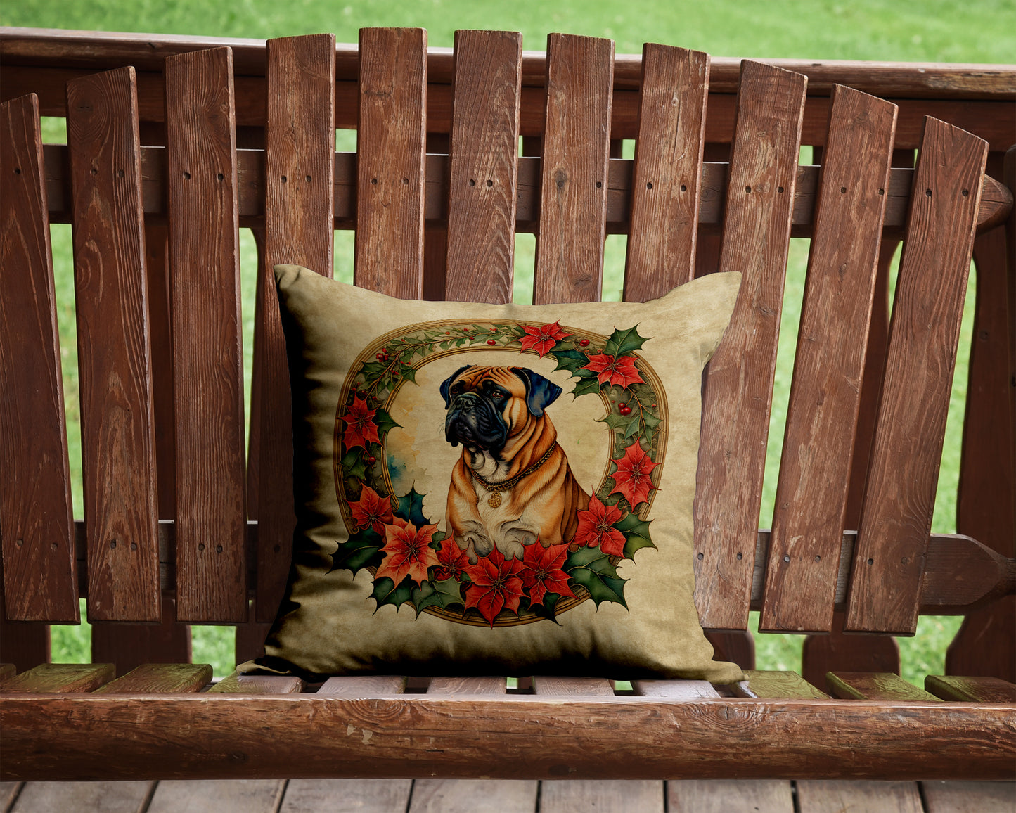 Bullmastiff Christmas Flowers Throw Pillow