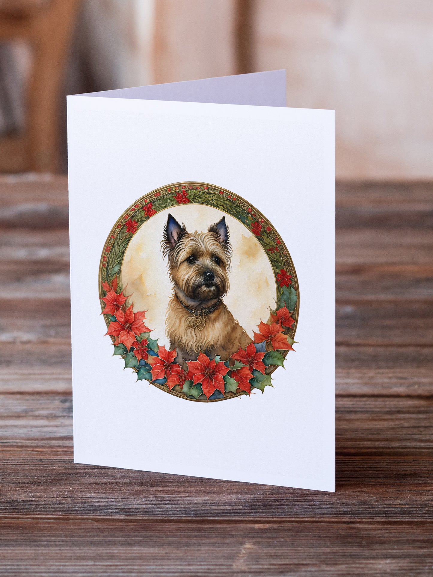 Cairn Terrier Christmas Flowers Greeting Cards Pack of 8