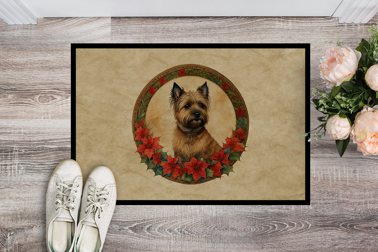 Cairn Terrier Christmas Flowers Doormat