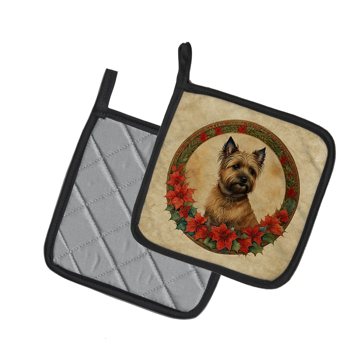 Cairn Terrier Christmas Flowers Pair of Pot Holders