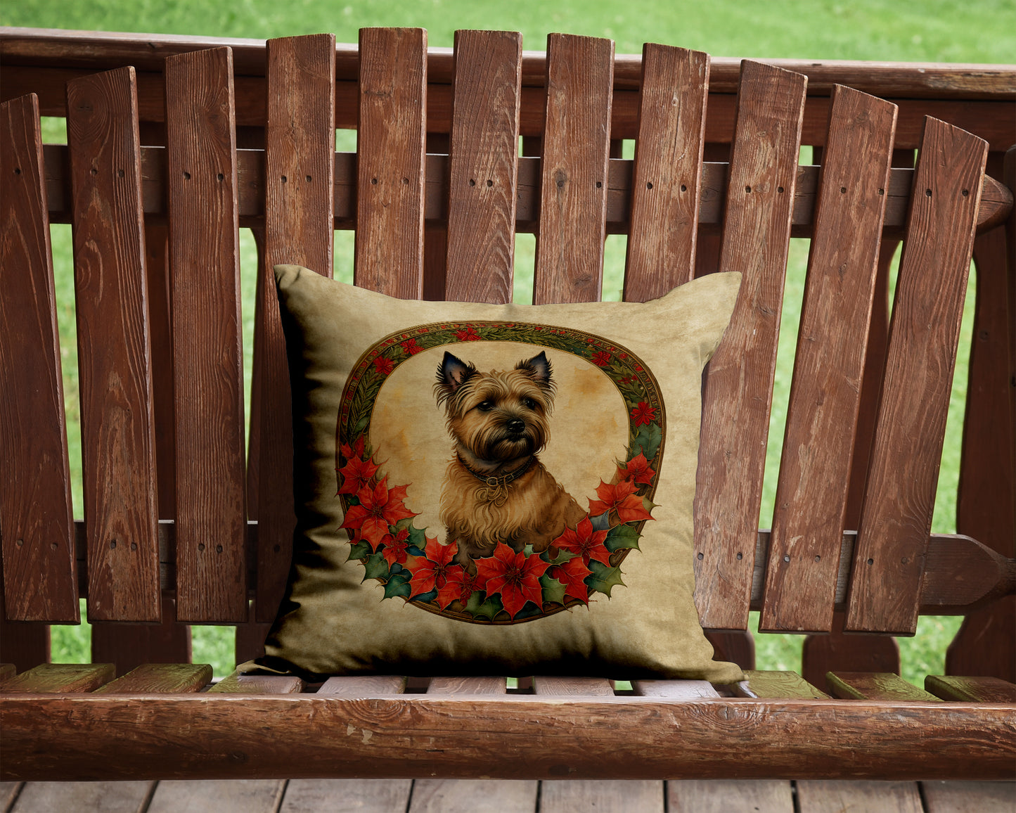 Cairn Terrier Christmas Flowers Throw Pillow