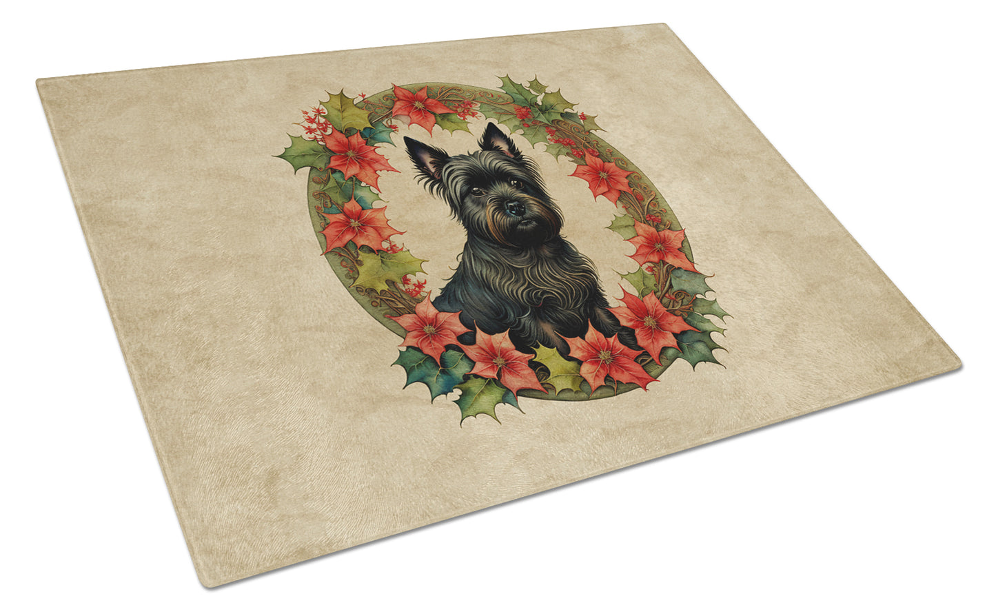 Buy this Cairn Terrier Christmas Flowers Glass Cutting Board