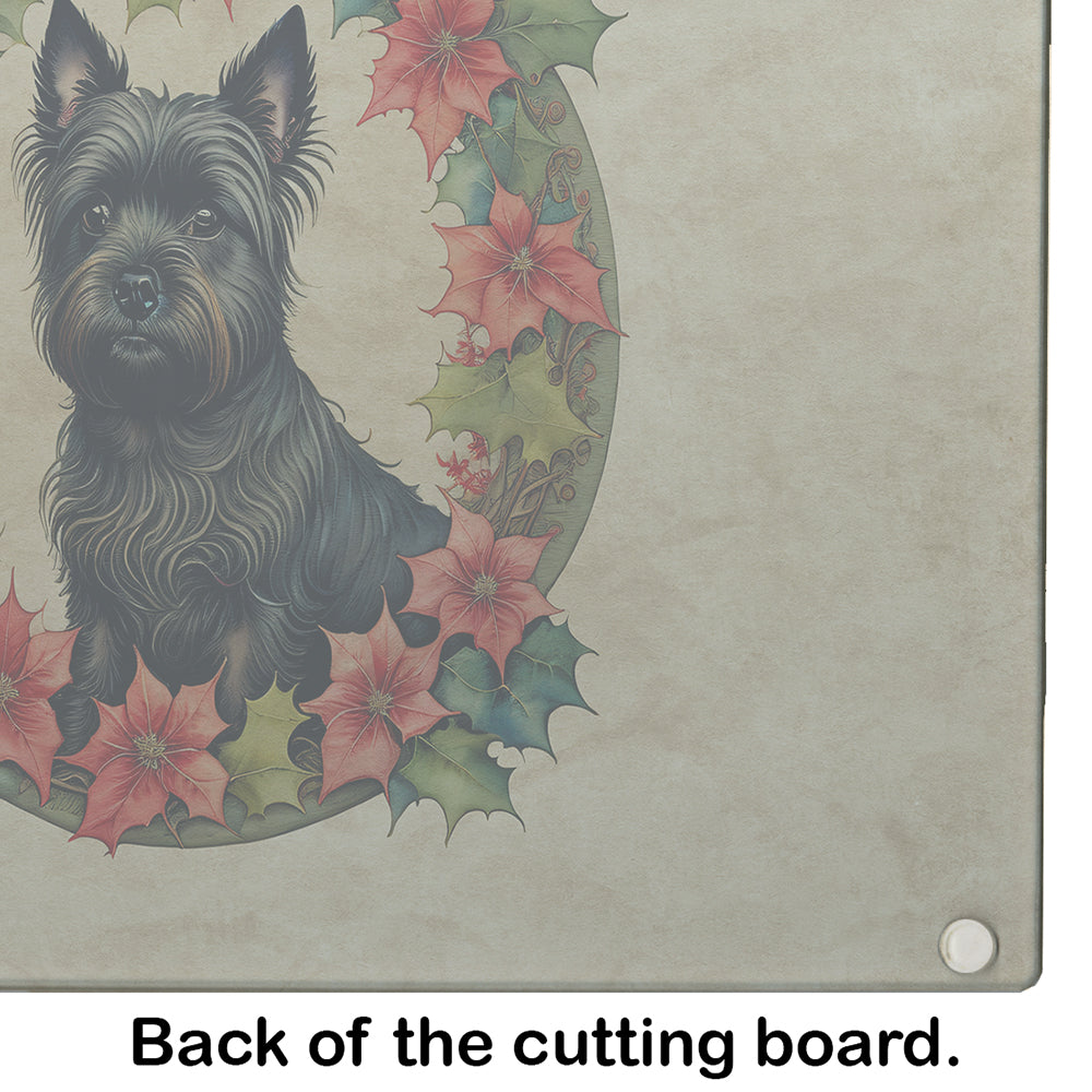 Cairn Terrier Christmas Flowers Glass Cutting Board