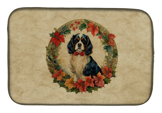 Buy this Cavalier Spaniel Christmas Flowers Dish Drying Mat