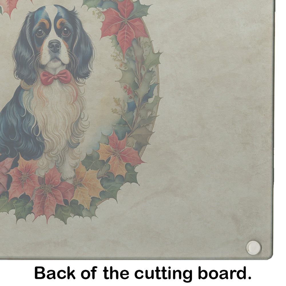 Cavalier Spaniel Christmas Flowers Glass Cutting Board