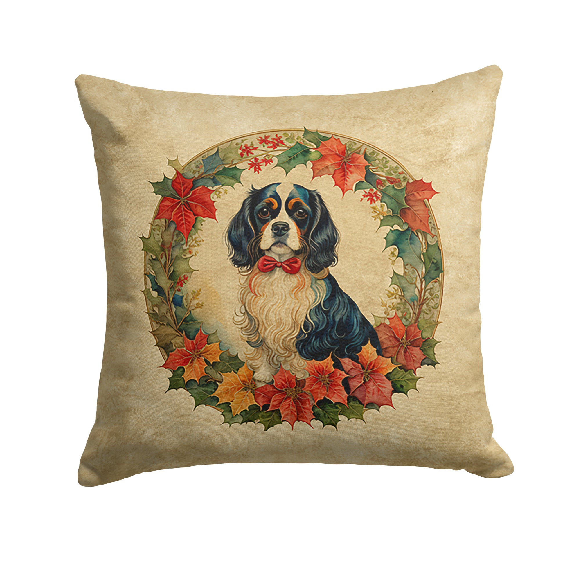 Buy this Cavalier Spaniel Christmas Flowers Throw Pillow