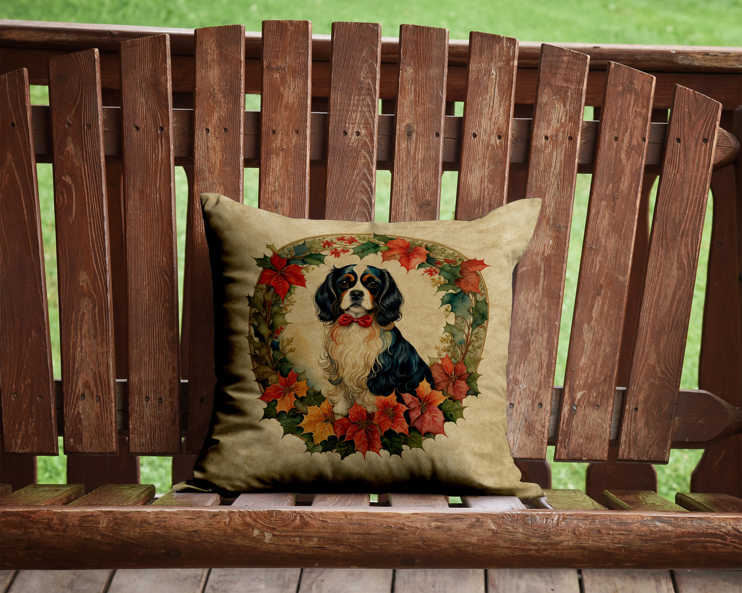 Cavalier Spaniel Christmas Flowers Throw Pillow