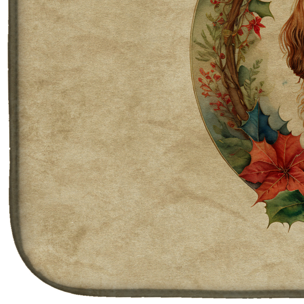 Cavalier Spaniel Christmas Flowers Dish Drying Mat