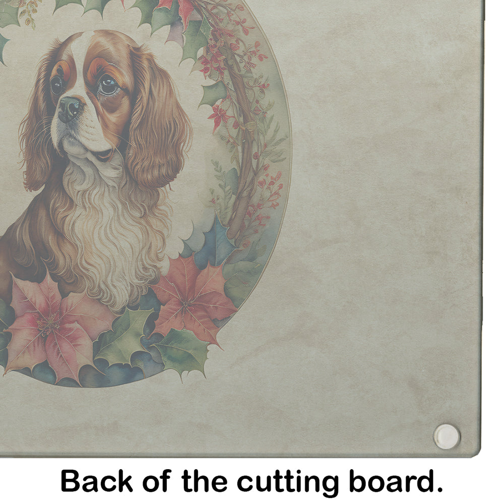 Cavalier Spaniel Christmas Flowers Glass Cutting Board