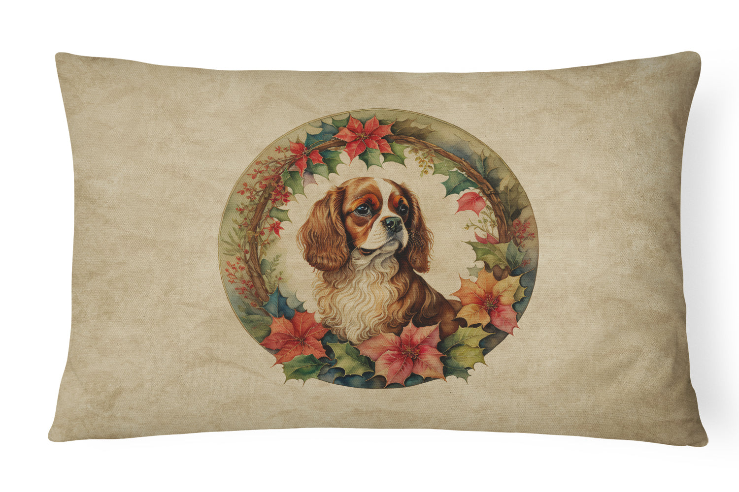 Buy this Cavalier Spaniel Christmas Flowers Throw Pillow