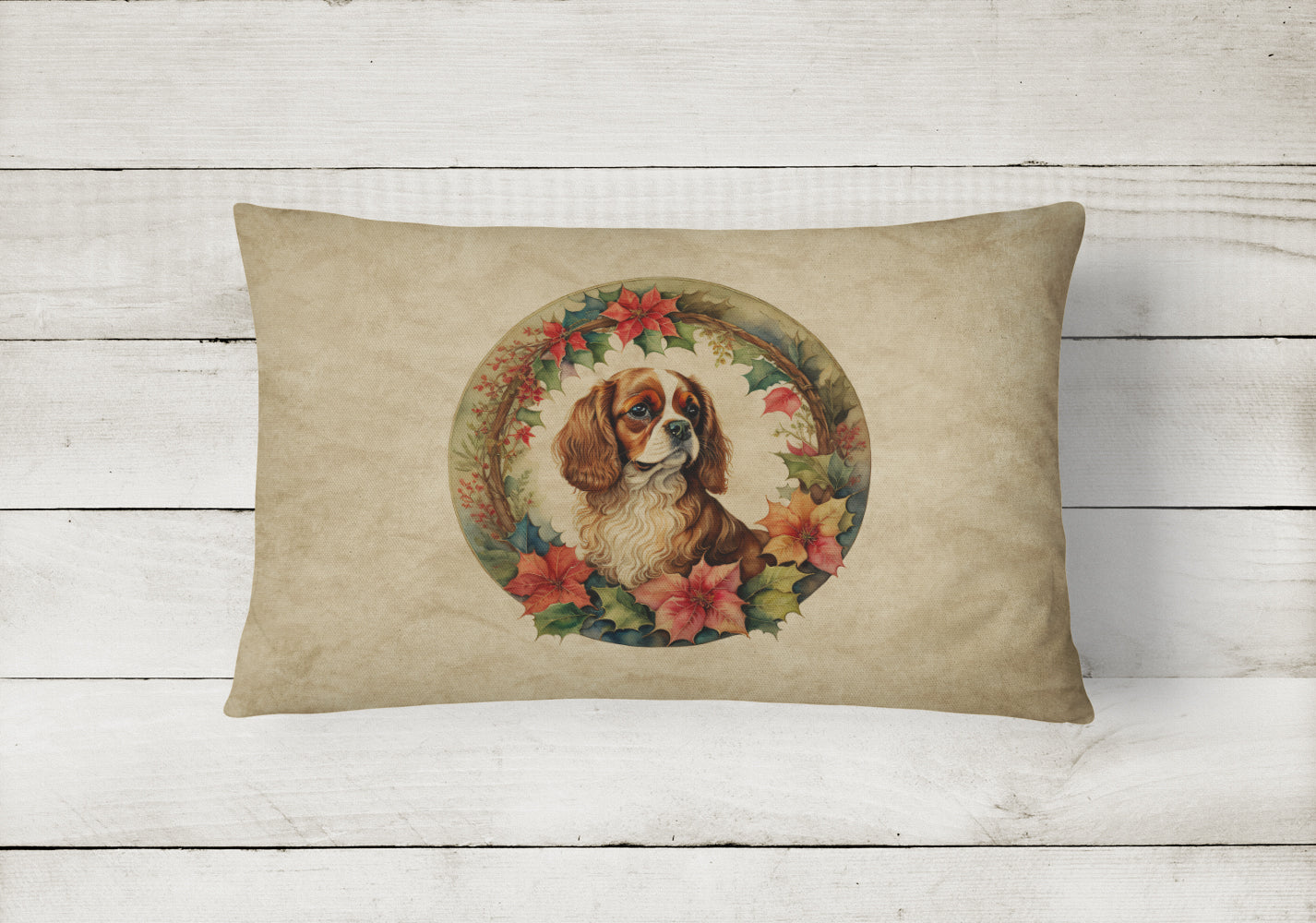 Cavalier Spaniel Christmas Flowers Throw Pillow