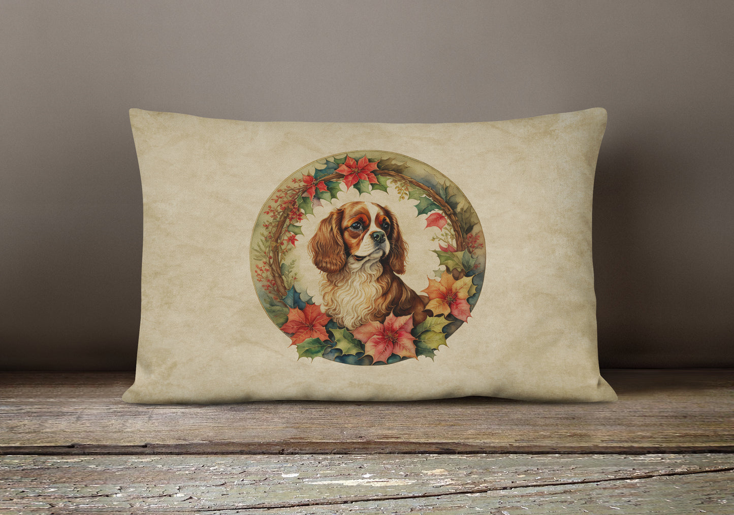 Cavalier Spaniel Christmas Flowers Throw Pillow