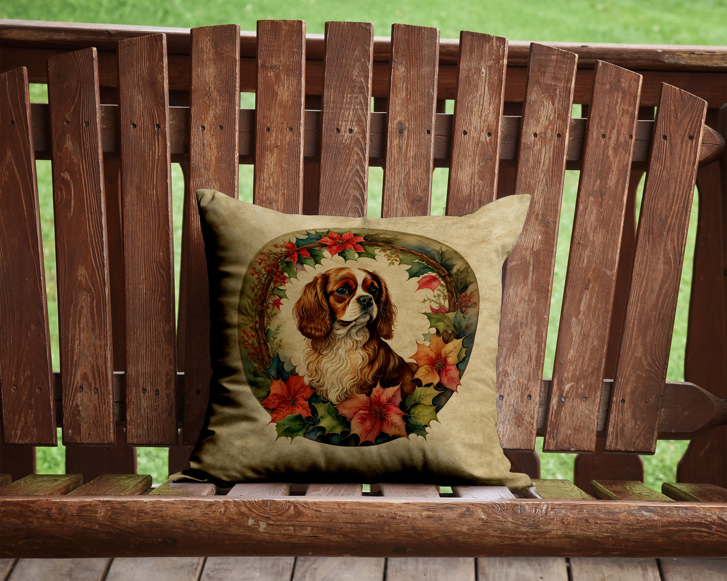 Cavalier Spaniel Christmas Flowers Throw Pillow