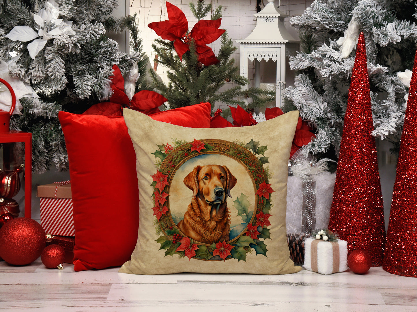 Chesapeake Bay Retriever Christmas Flowers Throw Pillow